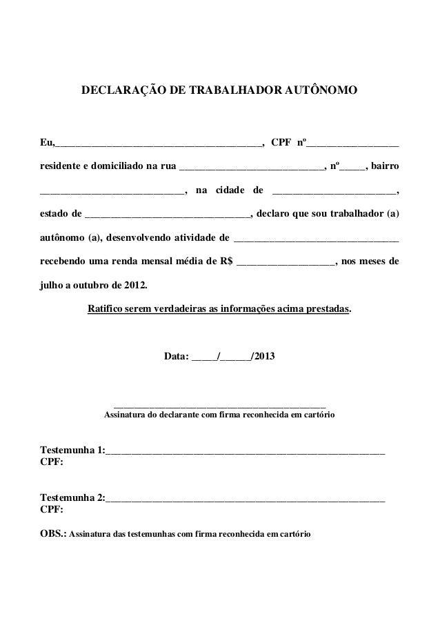 Declaração de Trabalho Autônomo: como fazer?, modelo, dicas